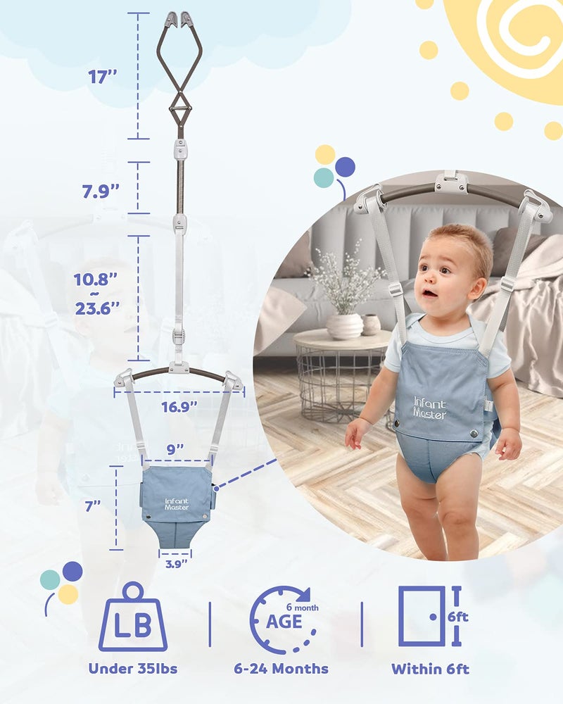 Infant Master Doorway Jumper, Johnny Jumper w/Adjustable Seat Bag, Durable Baby Door Bouncer & Swing Jumper w/Steel Spring, Wise Gift Choice for Infant & Toddler, Easy to Use, Blue - Image 4